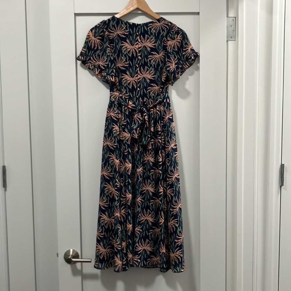 NWT Madewell Ruffle-Sleeve Midi Dress in Oasis Palms Size XXS - Picture 2 of 5